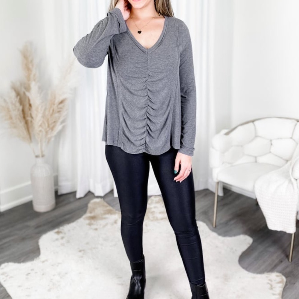 Time After Time L/S V-Neck Top (NWOT), Color: Charcoal, Size: L